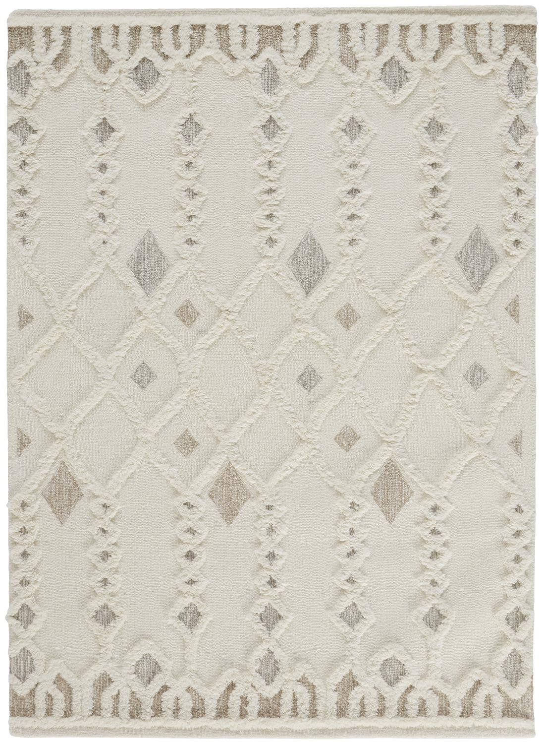 2' X 3' Ivory Tan And Silver Wool Geometric Tufted Handmade Stain Resistant Area Rug