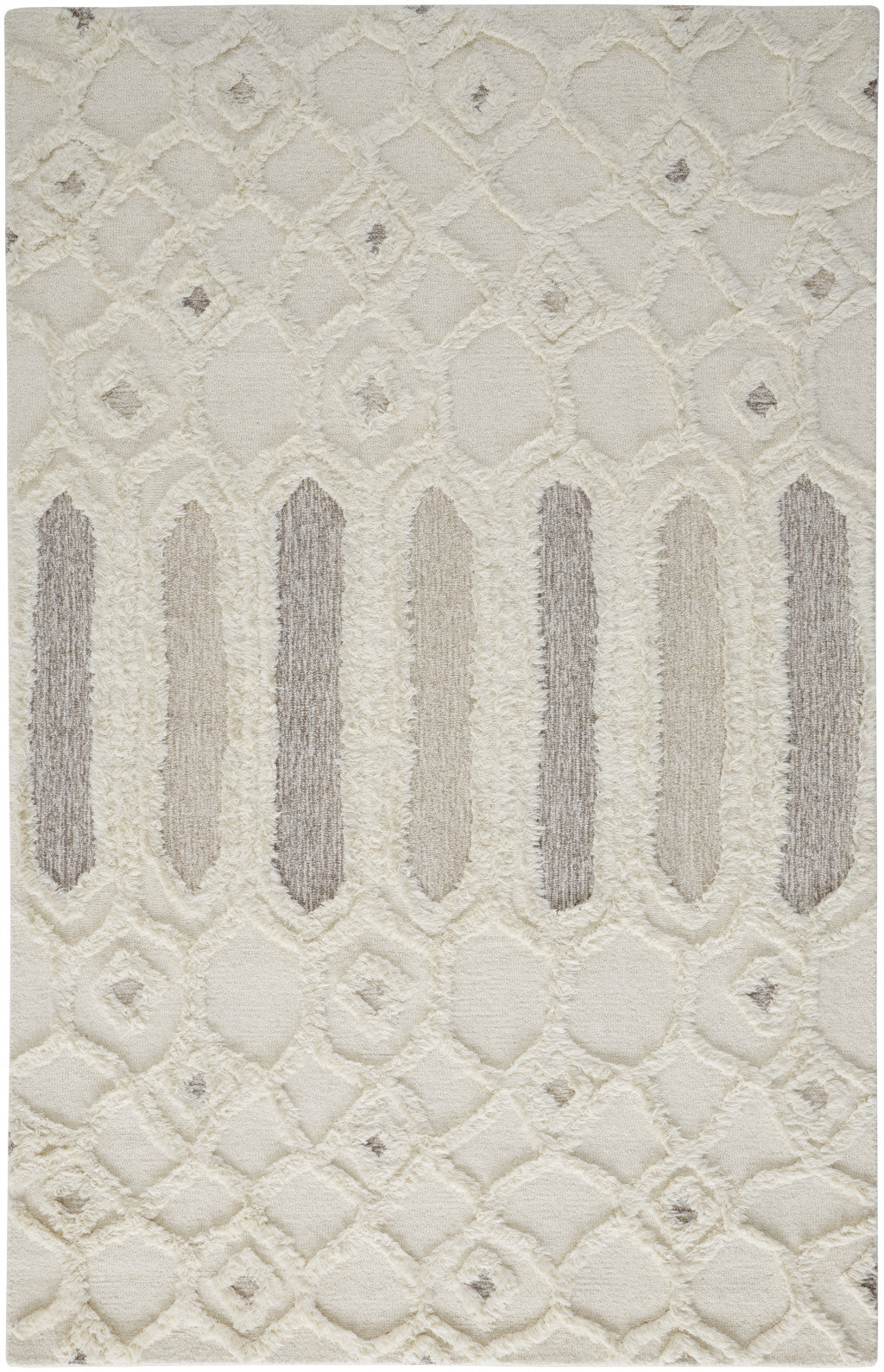 8' X 10' Ivory Taupe And Tan Wool Geometric Tufted Handmade Stain Resistant Area Rug