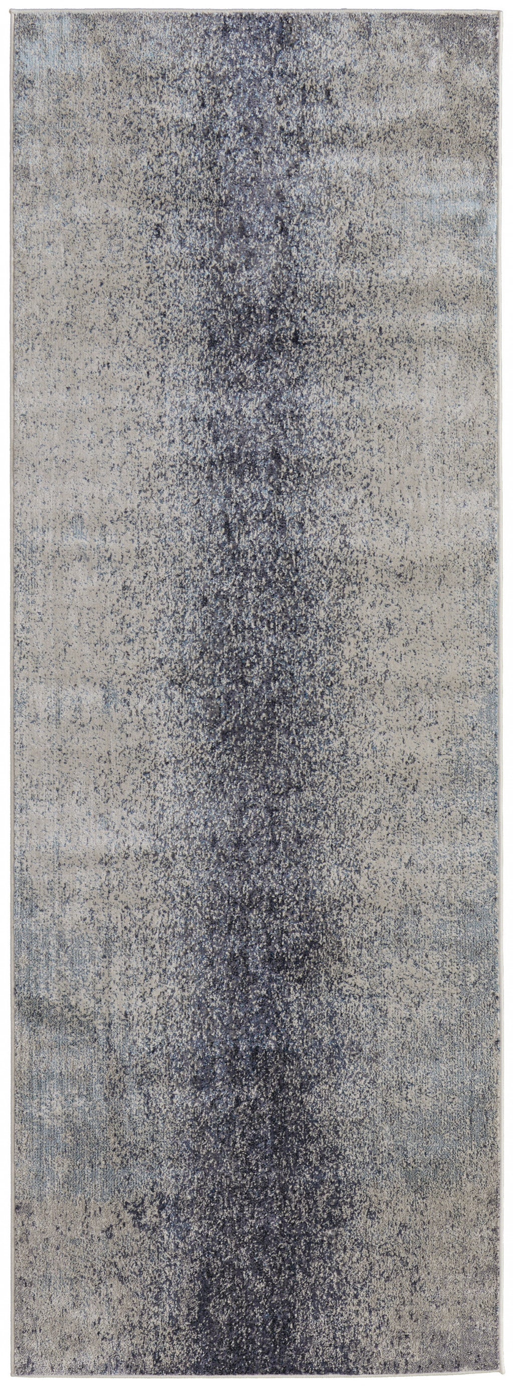 8' Ivory And Blue Abstract Power Loom Runner Rug