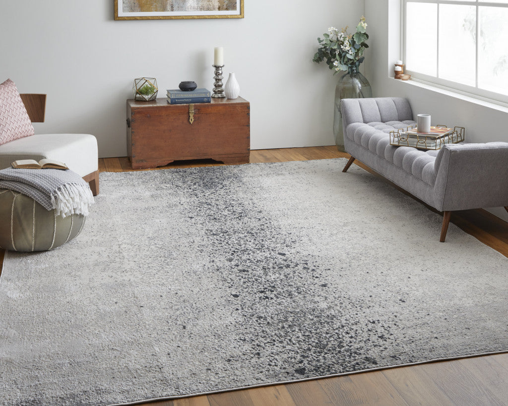 7' X 10' Ivory Gray And Black Abstract Power Loom Area Rug