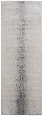 8' Ivory Gray And Black Abstract Power Loom Runner Rug