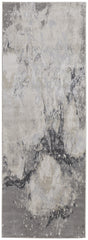8' Gray And Ivory Abstract Power Loom Runner Rug