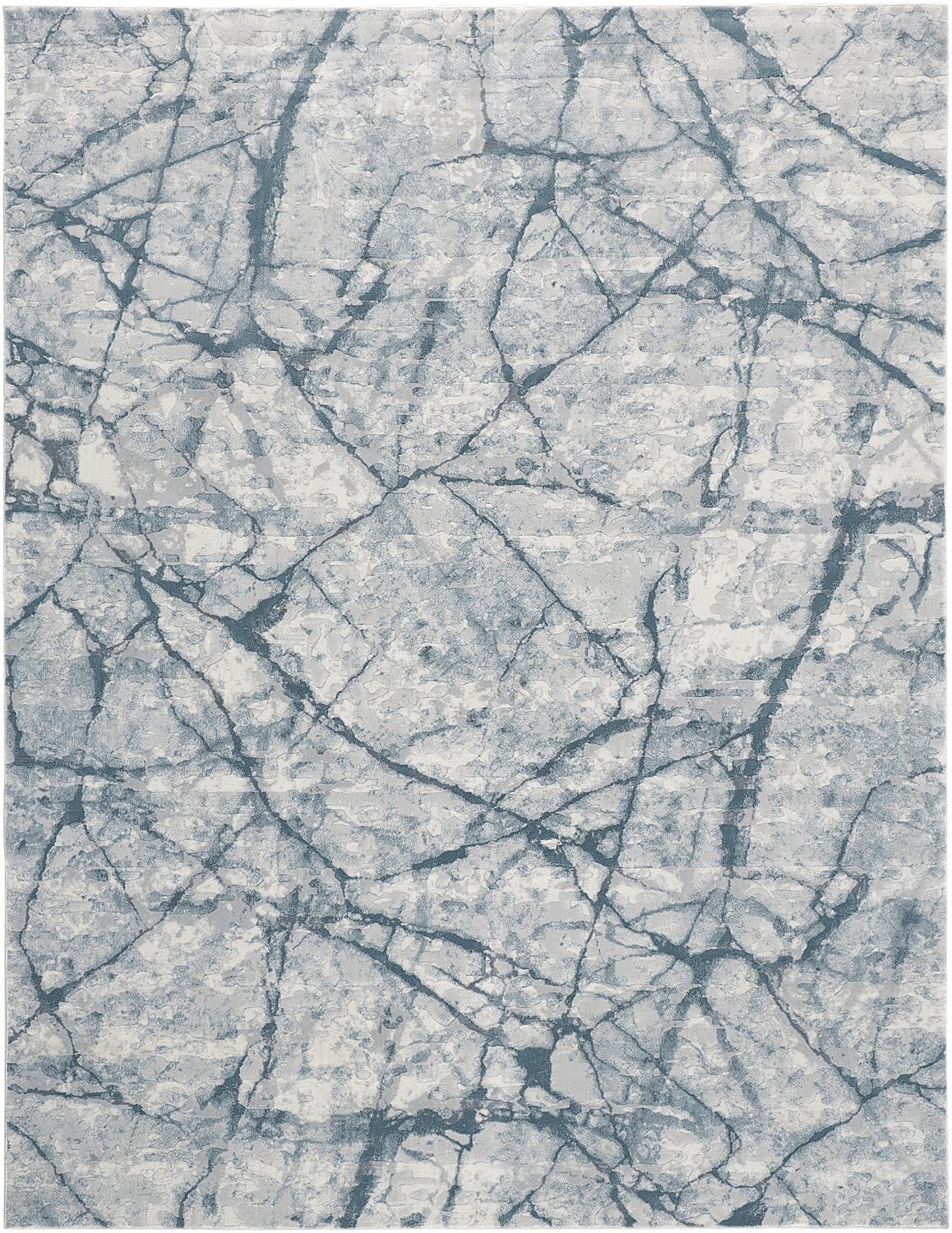 8' X 10' Blue Gray And Ivory Abstract Distressed Stain Resistant Area Rug