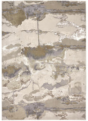 12' X 18' Gray Ivory And Gold Abstract Area Rug