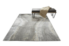 12' X 18' Gray Ivory And Blue Abstract Area Rug