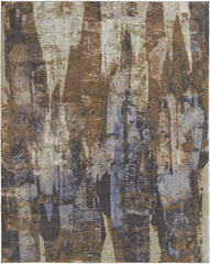 10' X 13' Brown Blue And Ivory Abstract Power Loom Distressed Area Rug