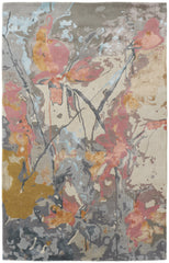 10' X 14' Blue Pink And Gray Wool Floral Tufted Handmade Area Rug