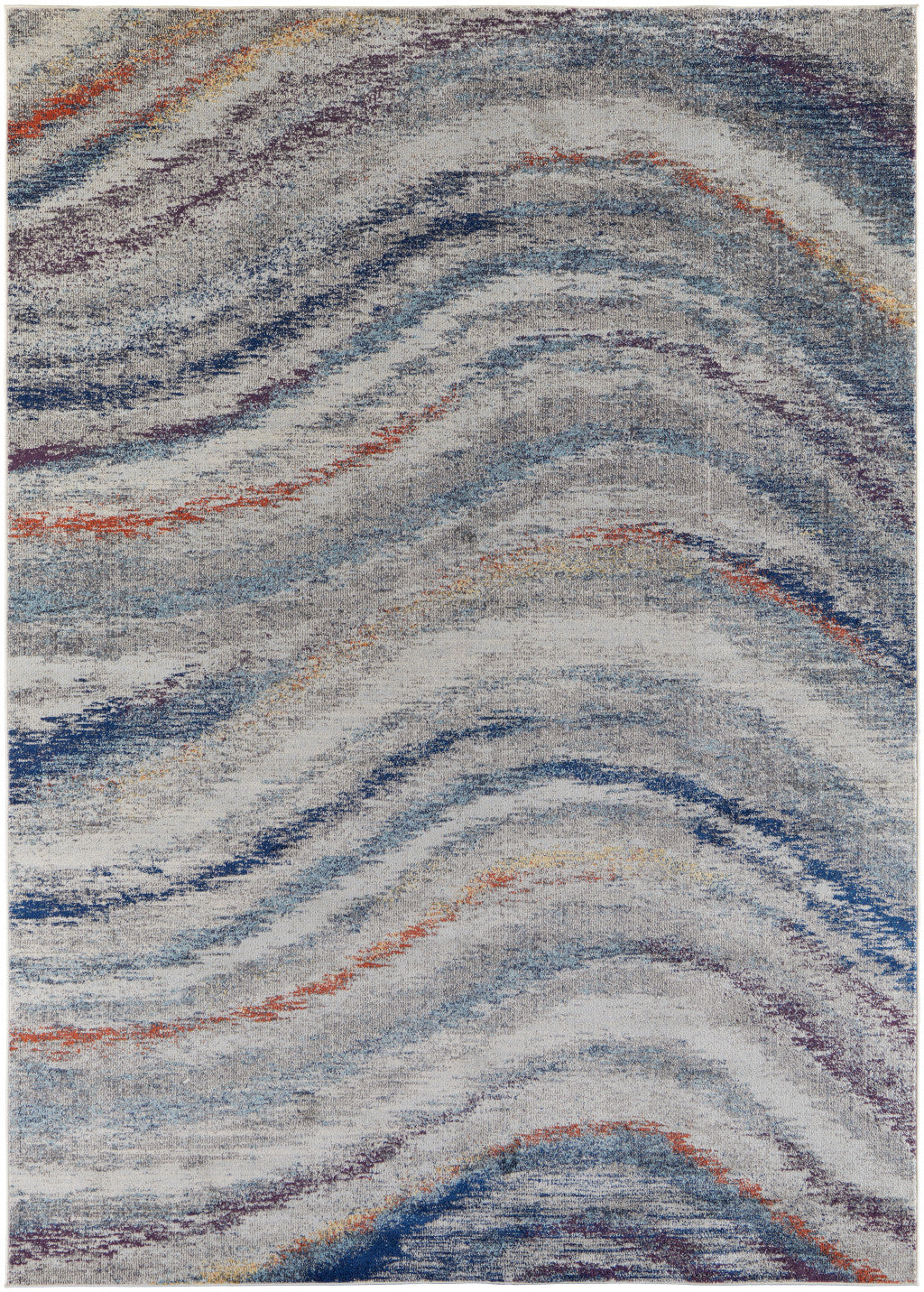 10' X 14' Blue Gray And Orange Abstract Power Loom Stain Resistant Area Rug
