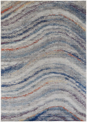 10' X 14' Blue Gray And Orange Abstract Power Loom Stain Resistant Area Rug