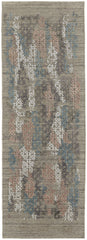 10' Pink Blue And Taupe Abstract Hand Woven Runner Rug