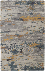 10' X 14' Gray Yellow And Blue Wool Abstract Tufted Handmade Stain Resistant Area Rug