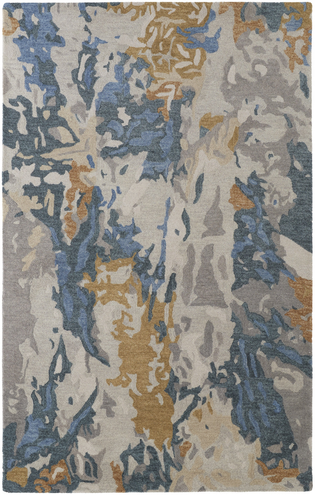 10' X 14' Gray Blue And Gold Wool Abstract Tufted Handmade Stain Resistant Area Rug