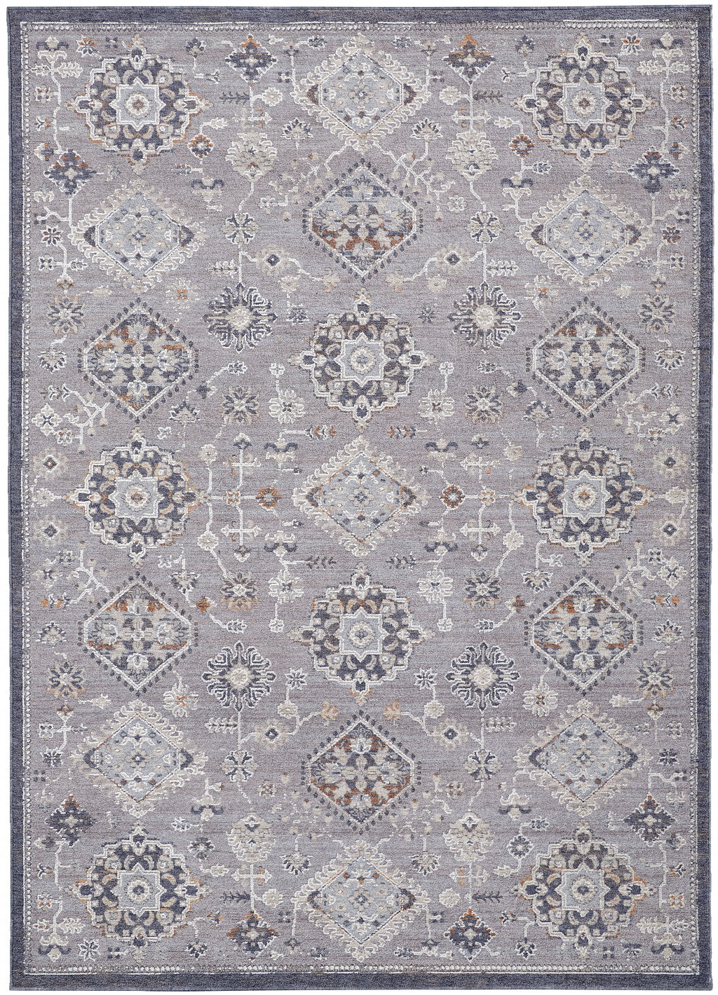 12' X 15' Gray Floral Power Loom Stain Resistant Area Rug