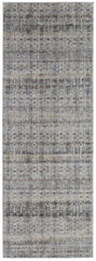 12' Tan Ivory And Blue Geometric Power Loom Distressed Runner Rug With Fringe