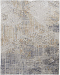 10' X 13' Tan Ivory And Gray Abstract Power Loom Distressed Area Rug