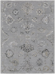 10' X 13' Silver And Black Floral Power Loom Distressed Area Rug