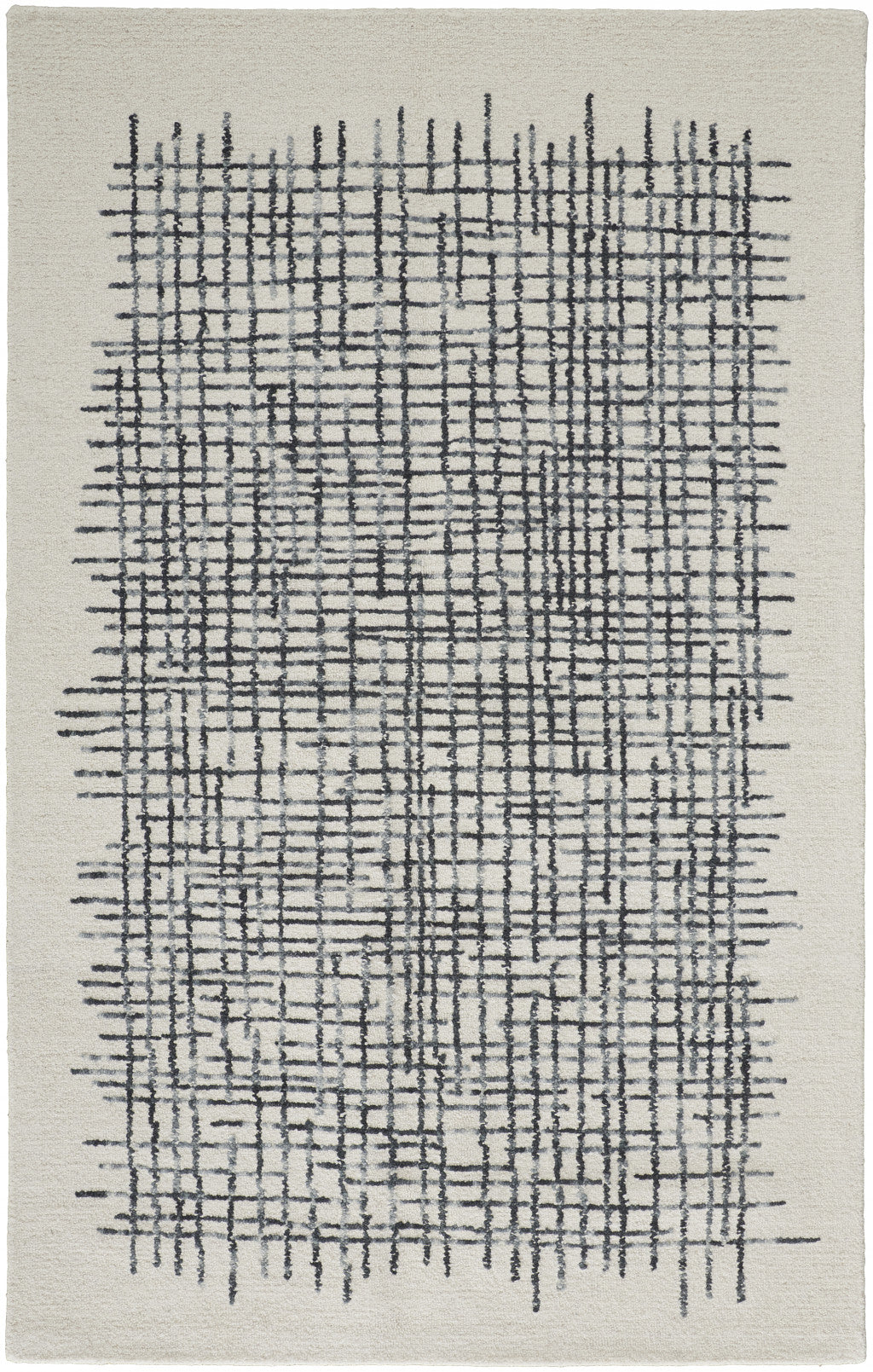 10' X 14' Ivory Gray And Black Wool Plaid Tufted Handmade Area Rug