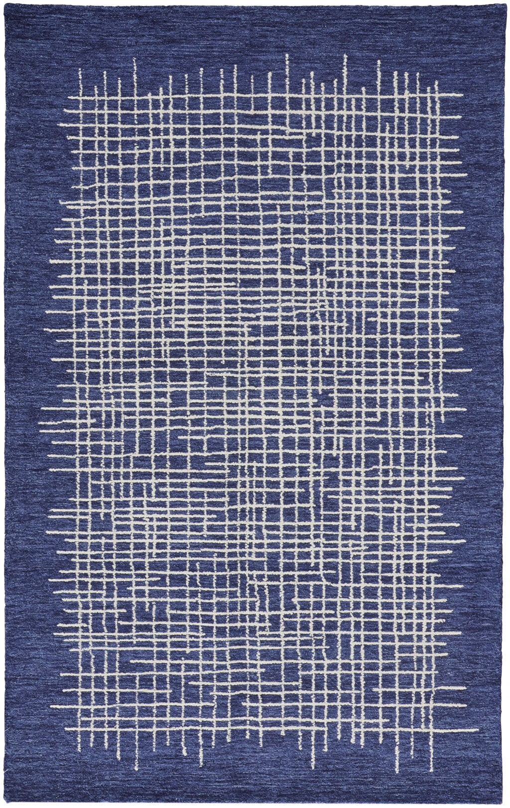 10' X 14' Blue And Ivory Wool Plaid Tufted Handmade Stain Resistant Area Rug