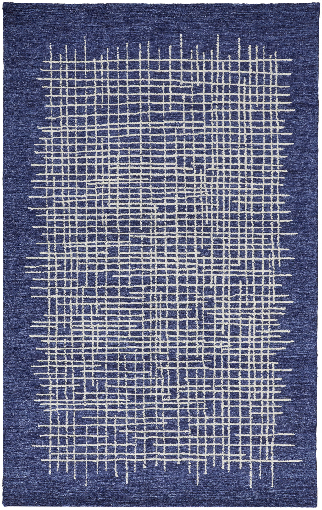 12' X 15' Blue And Ivory Wool Plaid Tufted Handmade Area Rug