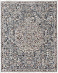 12' X 15' Blue And Ivory Floral Power Loom Stain Resistant Area Rug