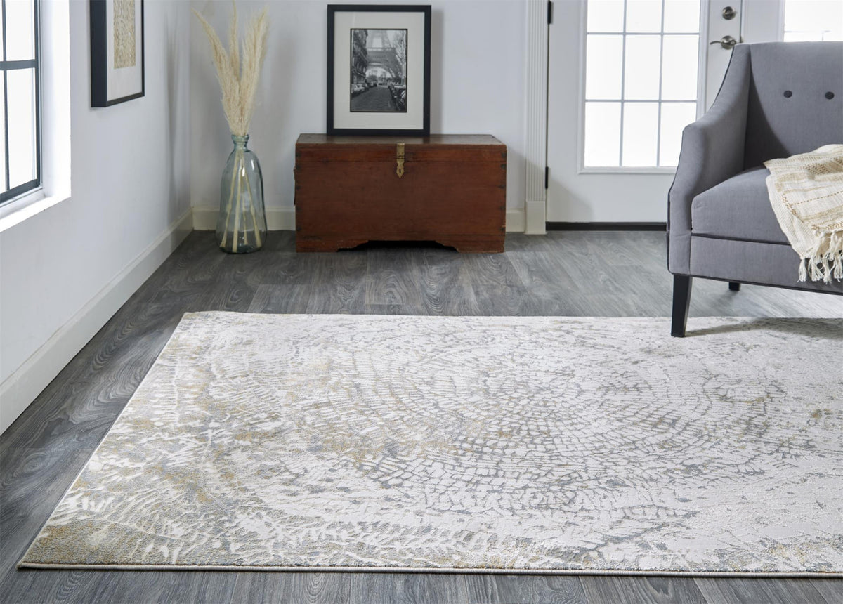 10' X 14' Ivory Tan And Gray Abstract Area Rug