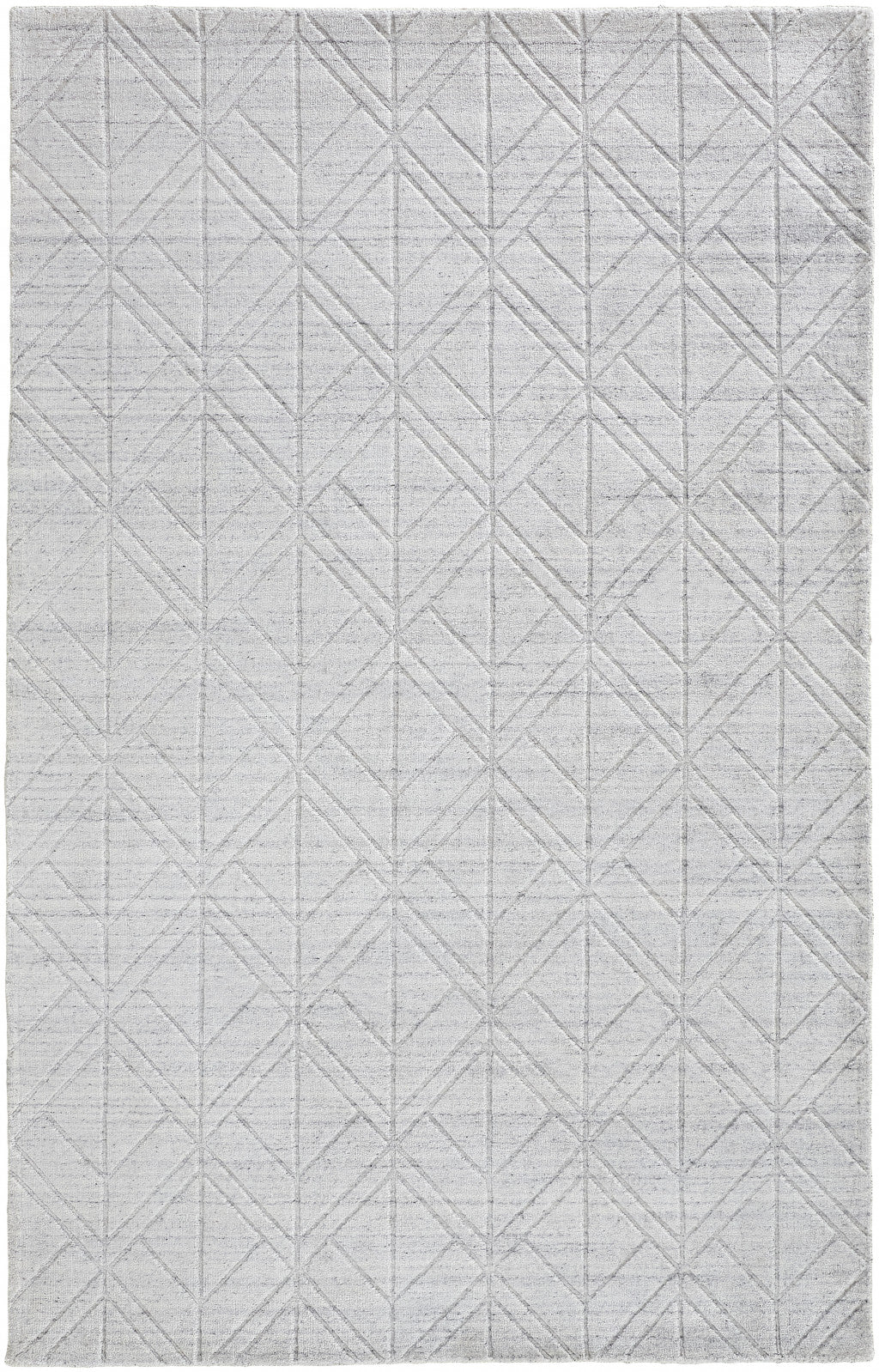 10' X 14' White And Silver Striped Hand Woven Area Rug