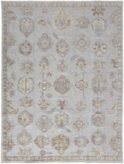 12' X 15' Ivory Silver And Tan Floral Hand Knotted Stain Resistant Area Rug
