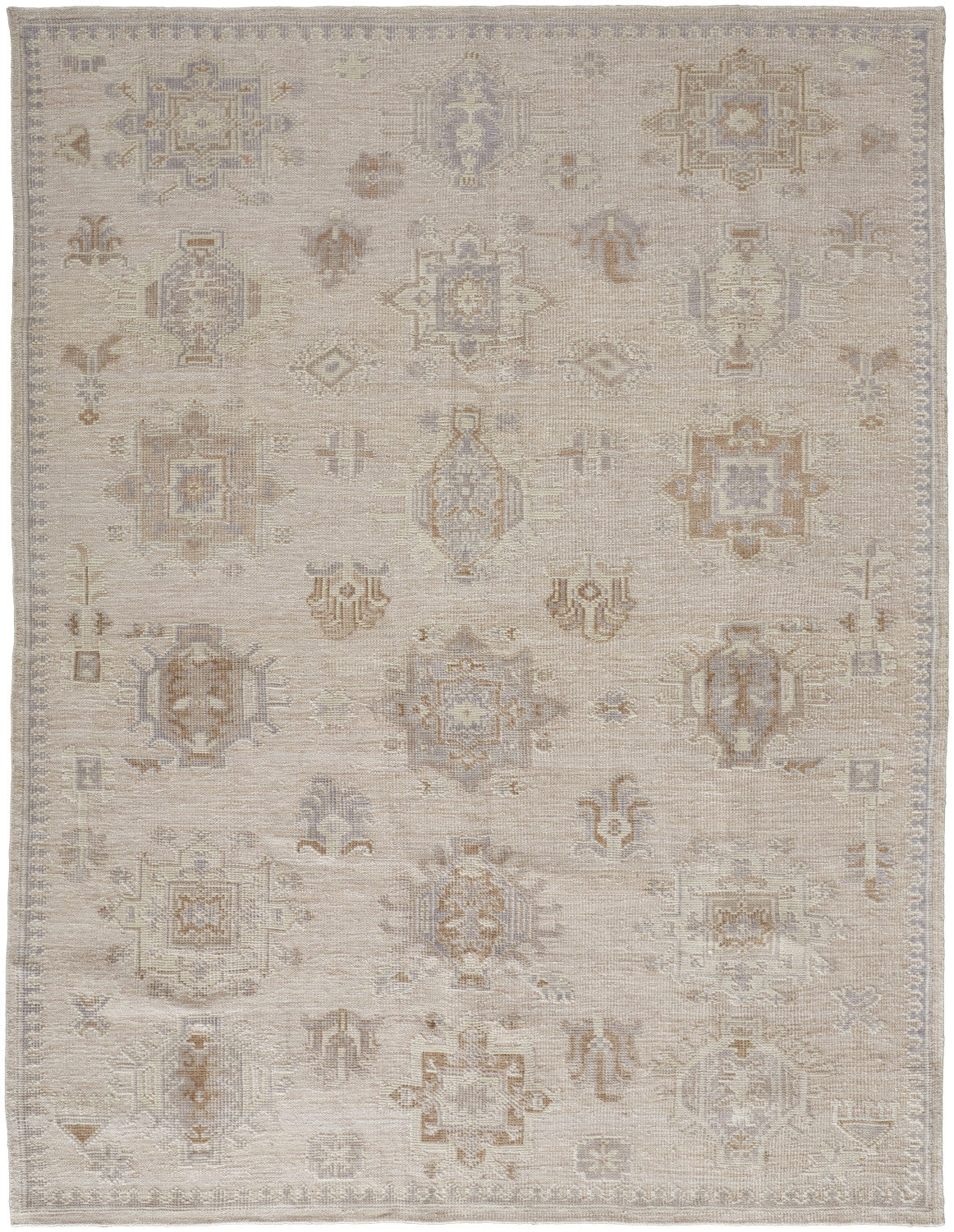 12' X 15' Tan And Brown Floral Hand Knotted Stain Resistant Area Rug