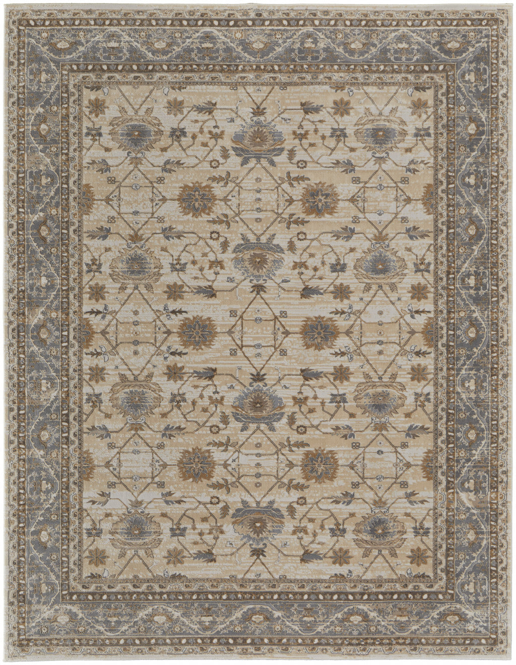 10' X 14' Tan Ivory And Gray Power Loom Area Rug