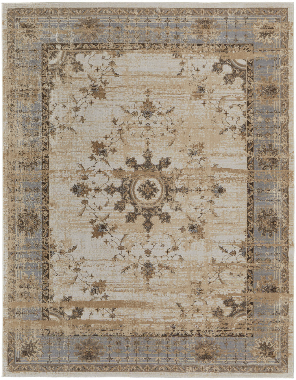 12' X 15' Tan Brown And Gray Power Loom Distressed Area Rug
