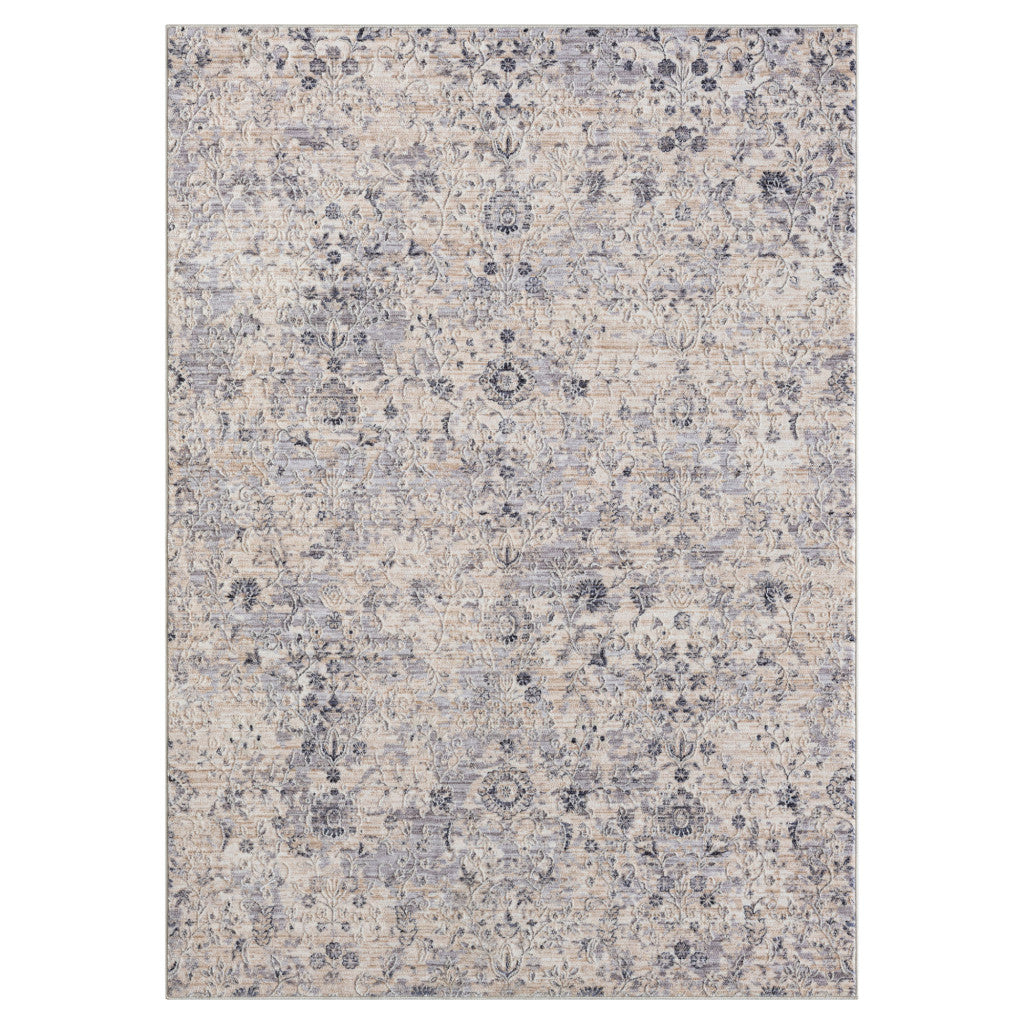 9' X 12' Gray Floral Area Rug