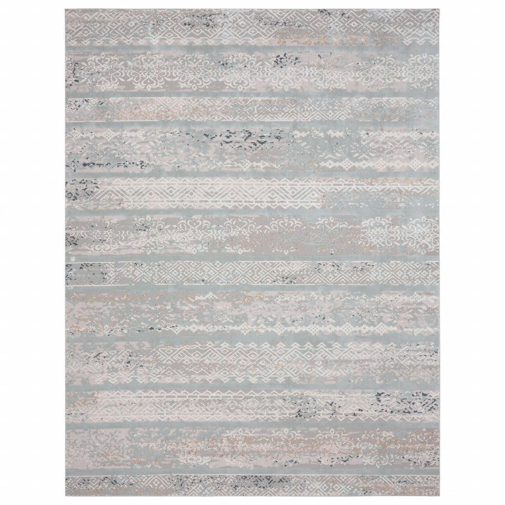 8' X 10' Blue Abstract Distressed Area Rug