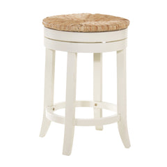 24" Natural And Antiqued White Solid Wood Swivel Backless Counter Height Bar Chair With Footrest