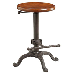 30" Chestnut And Gray Swivel Backless Adjustable Height Bar Chair With Footrest