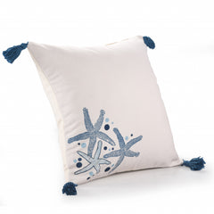20" X 20" Blue And Off-White Fish Polyester Animal Print Zippered Pillow