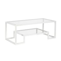 45" White Glass Rectangular Coffee Table With Shelf