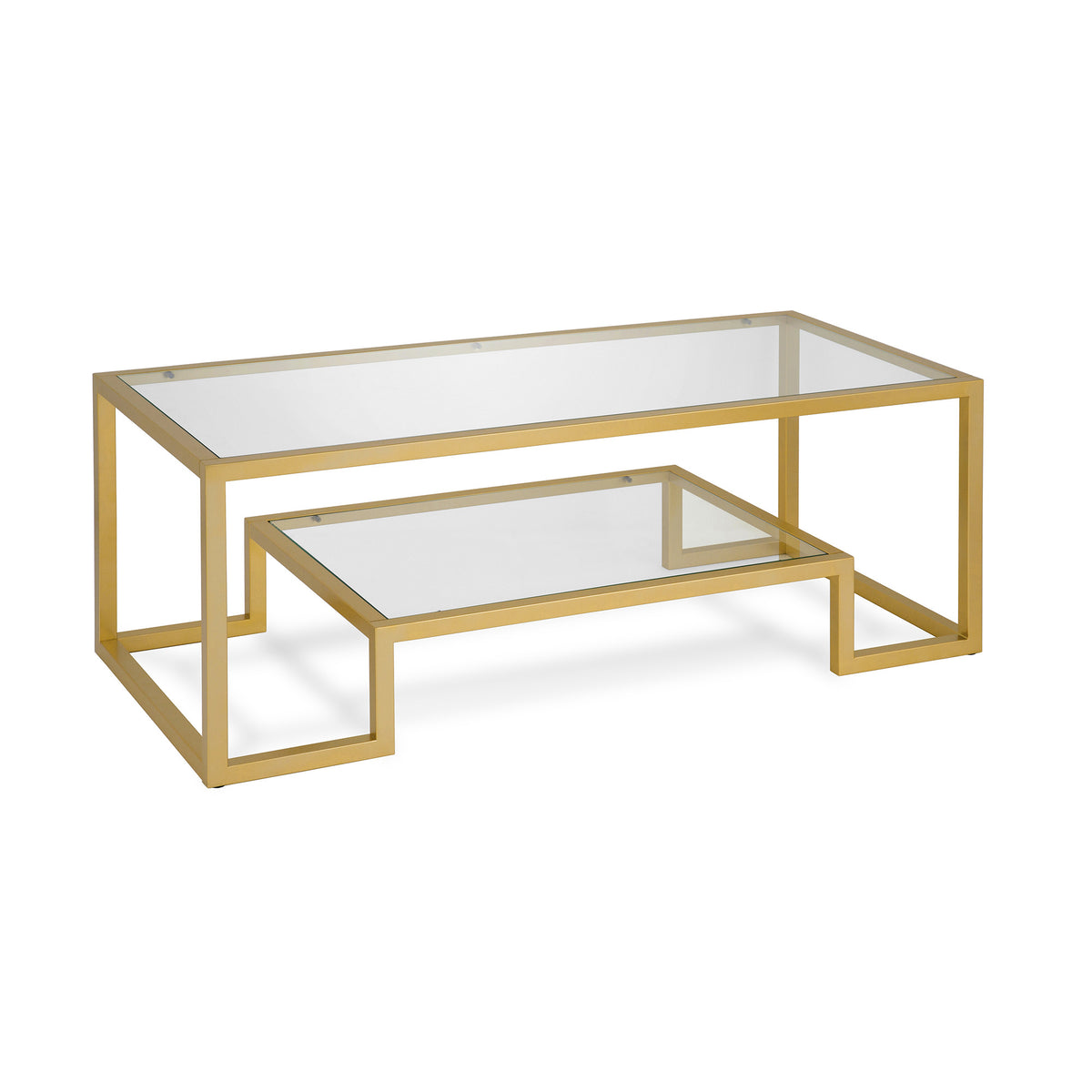 45" Gold Glass Rectangular Coffee Table With Shelf