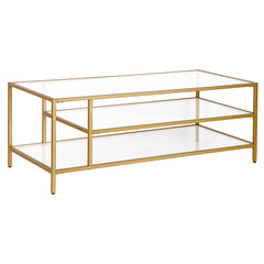 46" Gold Glass Rectangular Coffee Table With Two Shelves