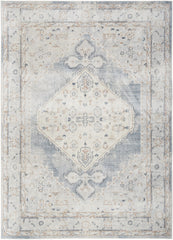 7' X 9' Light Blue Oriental Power Loom Distressed Washable Area Rug