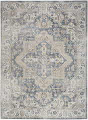 7' X 9' Gray Oriental Power Loom Washable Area Rug
