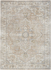 7' X 9' Beige Oriental Power Loom Washable Area Rug