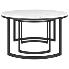 Set Of Two 36" Black And White Faux Marble Round Nested Coffee Tables