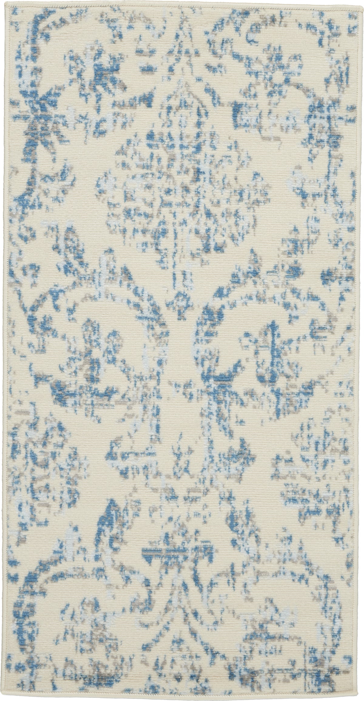 2' X 4' Cream Damask Power Loom Area Rug