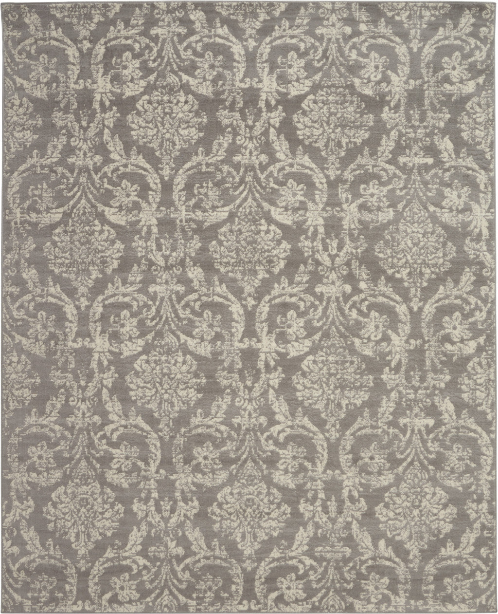 8' X 10' Gray Damask Power Loom Area Rug