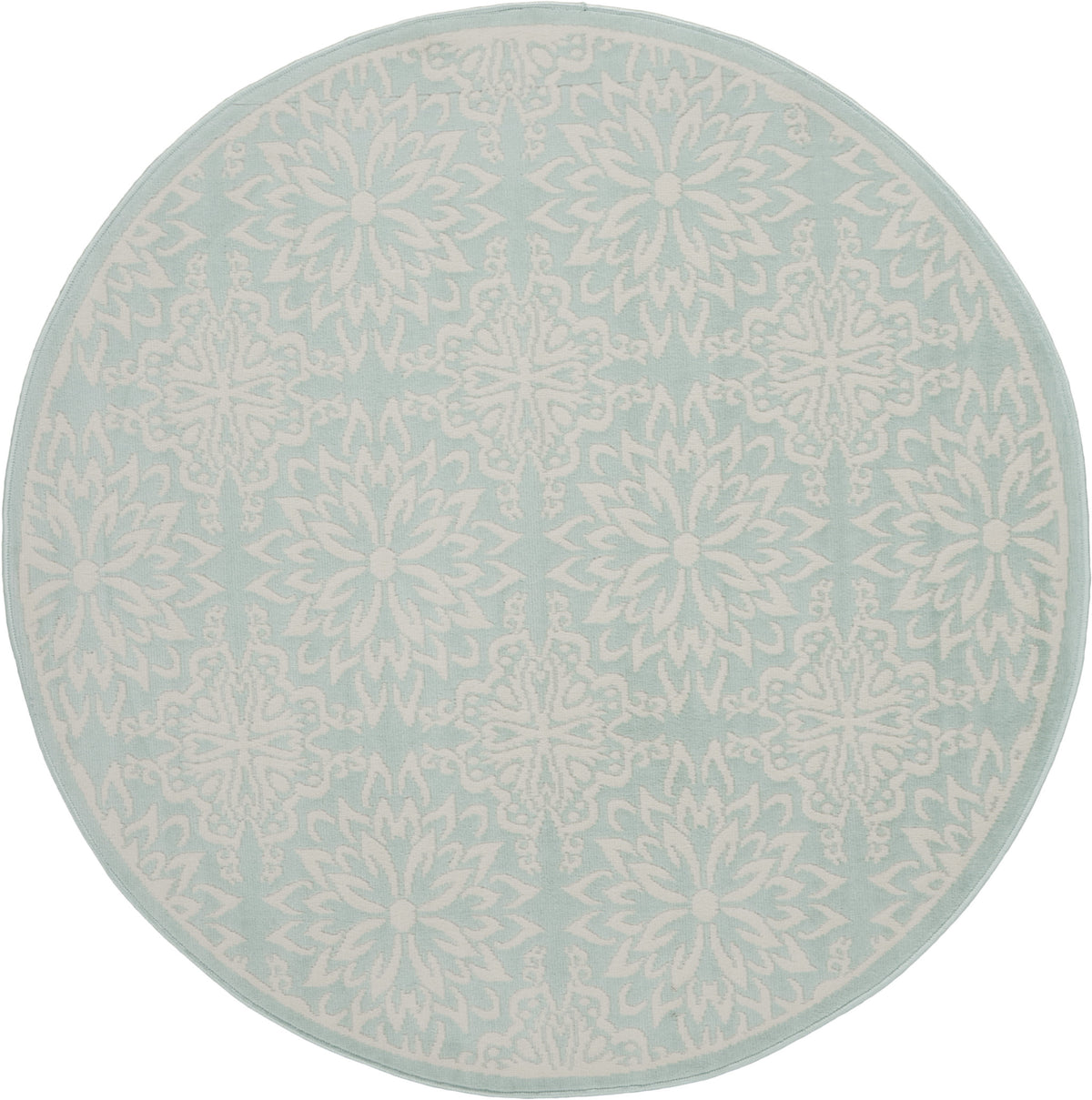5' Aqua Round Floral Power Loom Area Rug