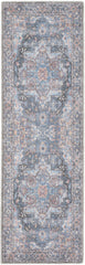 10' Blue Floral Power Loom Distressed Washable Runner Rug