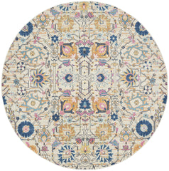 8' Cream Round Floral Power Loom Area Rug