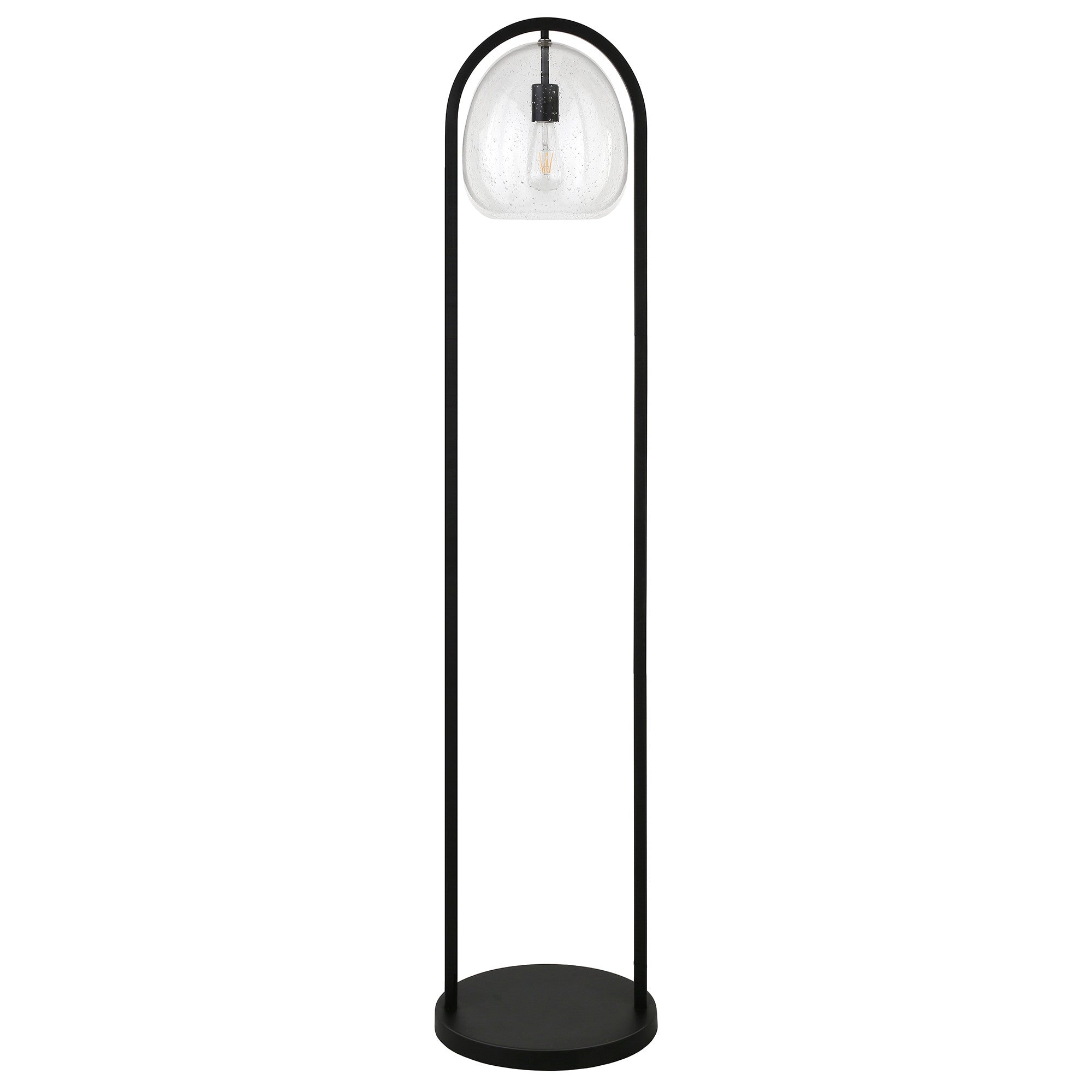 65" Black Column Floor Lamp With Clear Seeded Glass Globe Shade