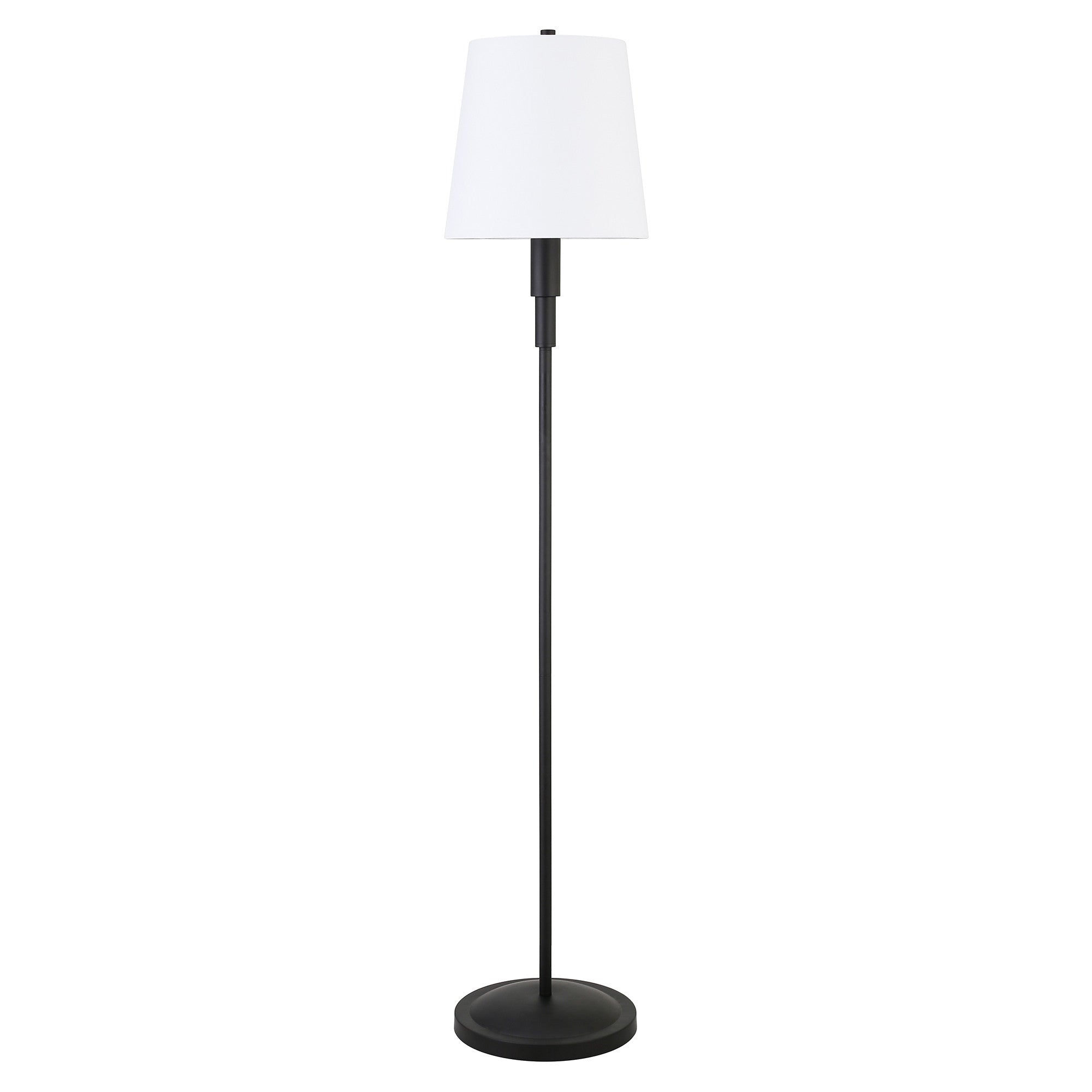 60" Black Traditional Shaped Floor Lamp With White Frosted Glass Drum Shade