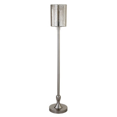 68" Nickel Torchiere Floor Lamp With Silver Transparent Glass Drum Shade